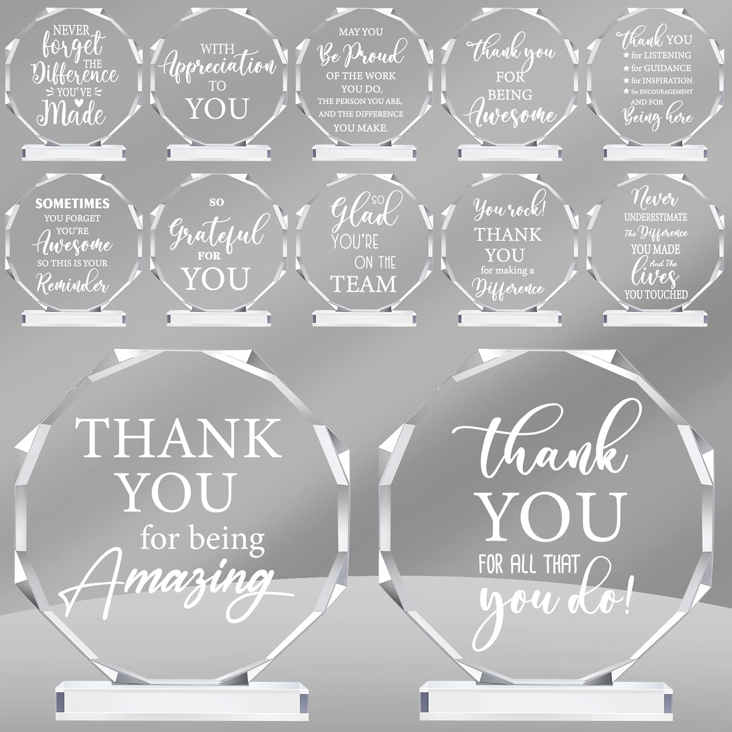 Barydat 12 Pcs Employee Appreciation Plaque Gifts for Women Men Inspirational Awards Acrylic Nonagon Coworker Gift Thank You for Friends Colleague Teacher Keepsake Office Supplied