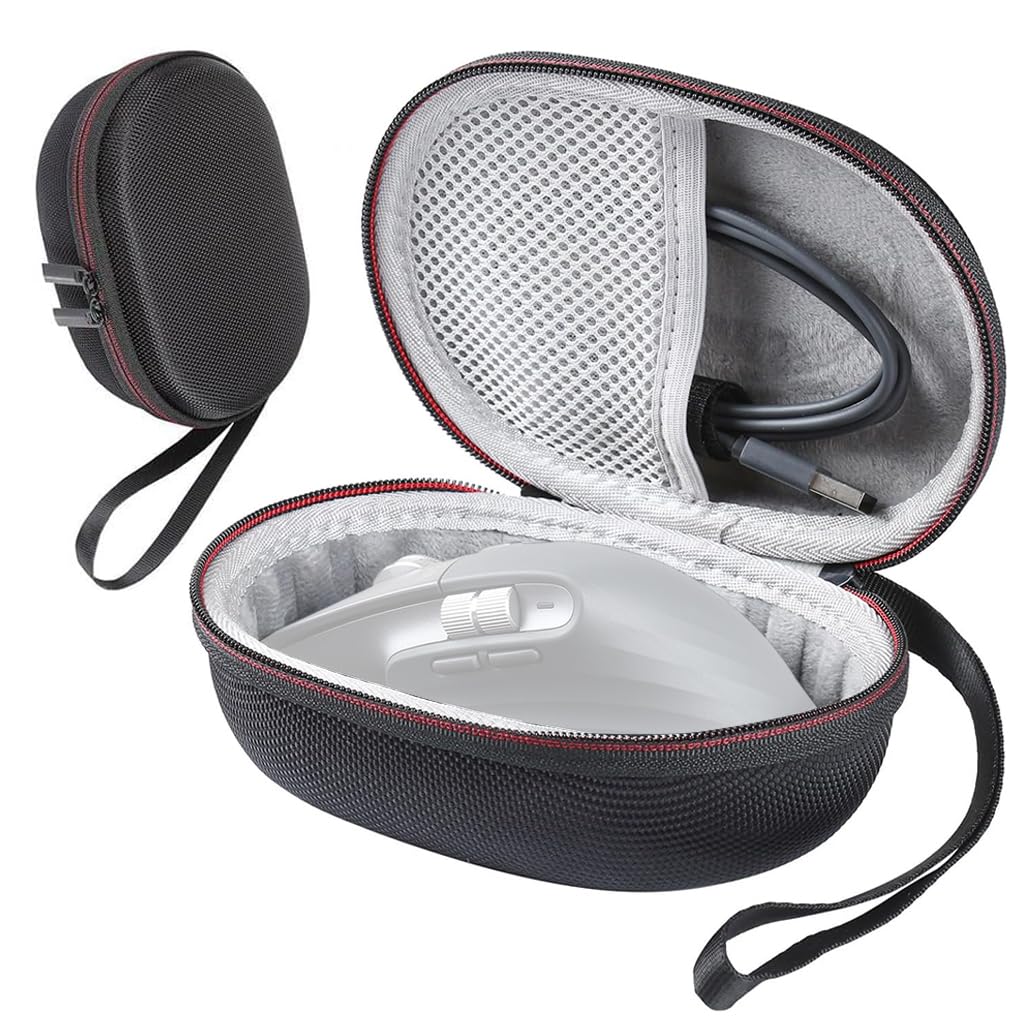 ZORBES® Custom-fit Game Mouse Bag for Lo-gitech MX Master4, EVA Waterproof Travel Case with Mesh Pocket, Anti-Scratch Plush Liner Wireless Mouse Organizer Case Bag with Handstrap