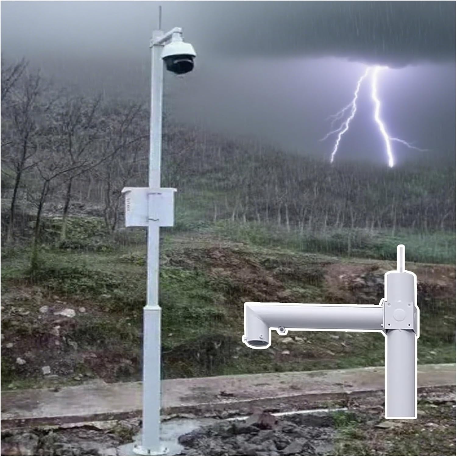 Monitor Security Surveillance Cameras Ground Mount Stand, Weatherproof Surveillance Post Stand with 3.9 11 11.8 in Cross Arm, Universal Segmented Surveillance Pole(C,H-11.5 ft)