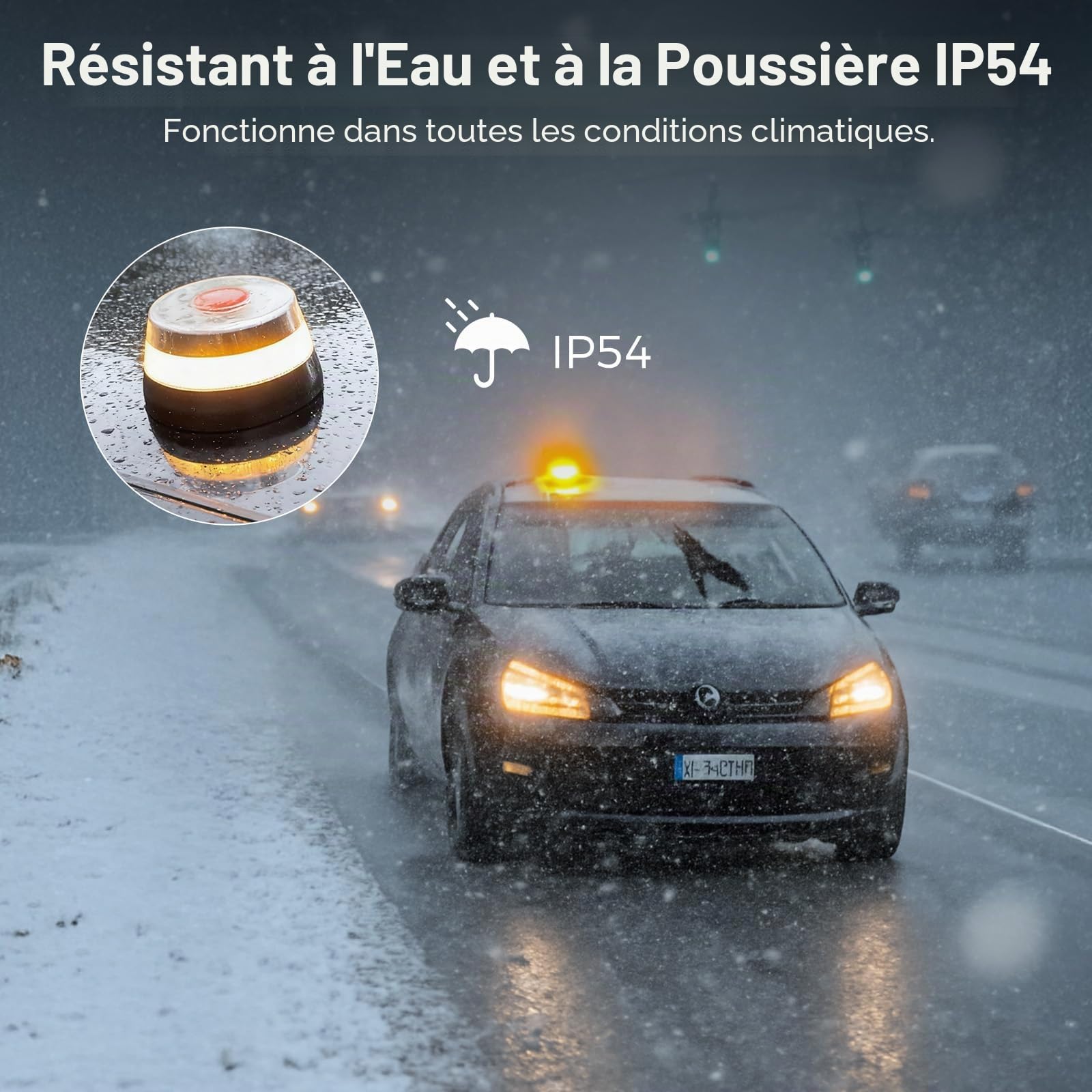 Woox Balise V16 homologuée DGT avec géolocalisation, lumière d'urgence pour Voiture homologuée avec SIM et données gratuites Jusqu'en 2038, certifié DGT 3.0, IP54, sans Applications ni abonnements