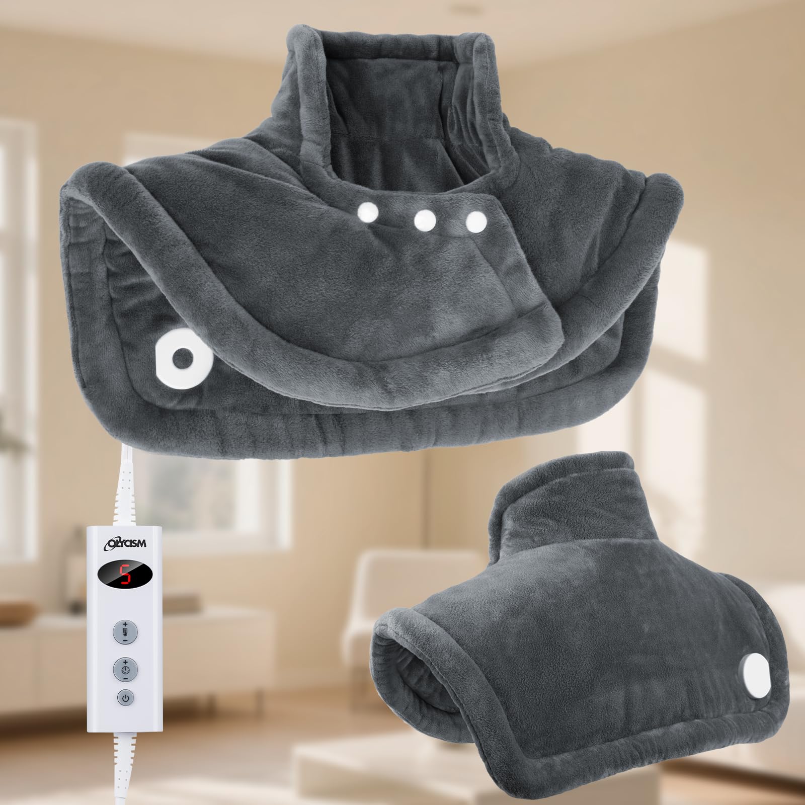 Termoforo Elettrico per Collo e Schiena 56 x 50cm Termoforo Cervicale e Spalle con 10 impostazioni di temperatura Spegnimento automatico Macchina Protezione dal surriscaldamento