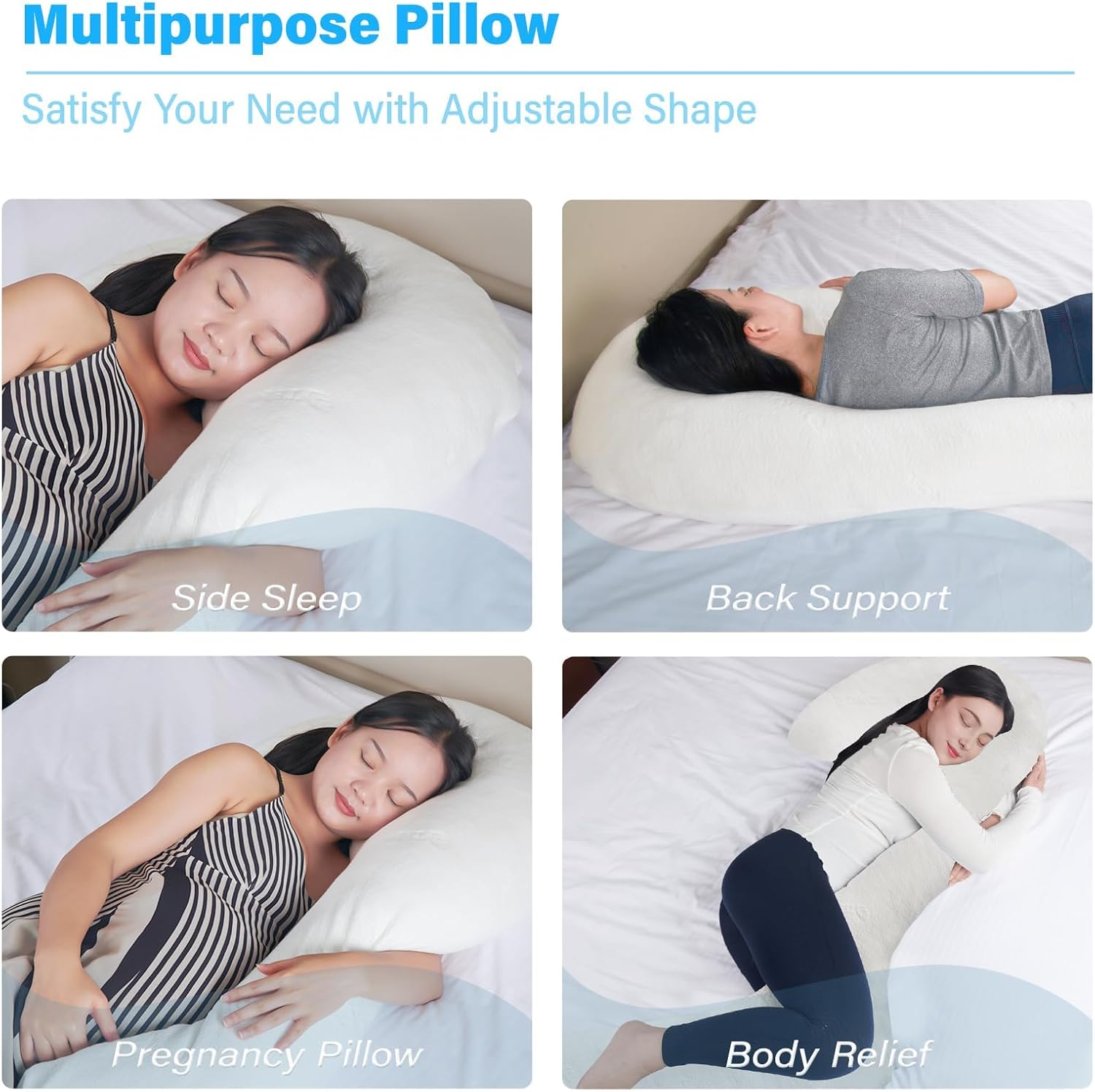 Body Pillow with Cover, 68 Inches Memory Foam Full Body Pillow for Side Sleeper, Long Pregnancy Pillow with Contour Support for Back, Knee, Leg Relief - Medium White - Image 5