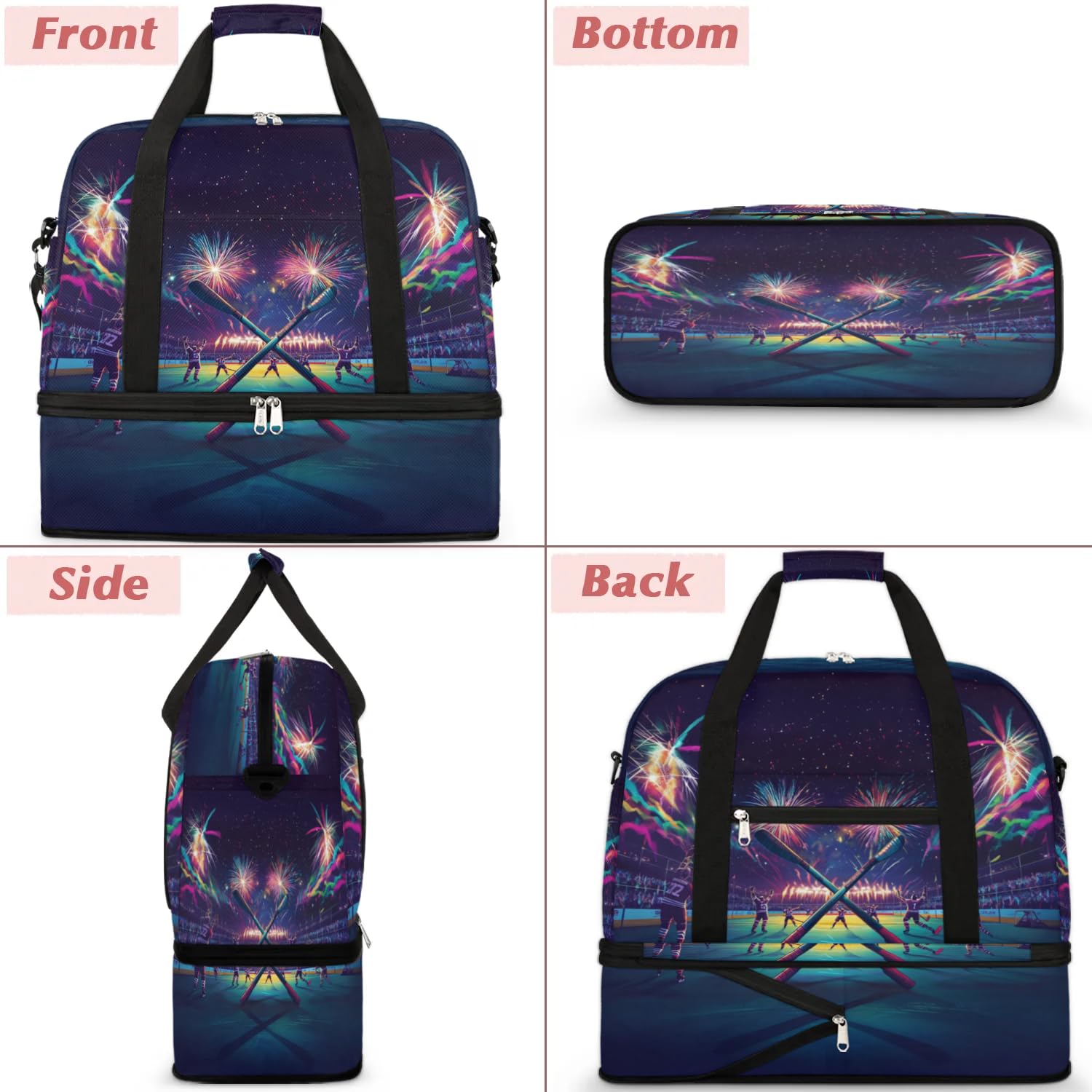 Sac de sport de hockey pour homme et femme, sac de week-end, sac fourre-tout pliable et séparé, 47 l pour sport, gym, yoga, couleur, 47 L, Organiseur de sac