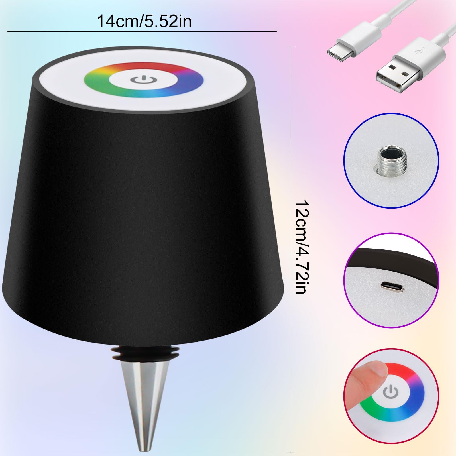 PTOSYAPE 3 Colors RGB Wireless Bottle Lamp, Wireless Bottle Lampshade, Wireless RGB Bottle Lamp - Image 2