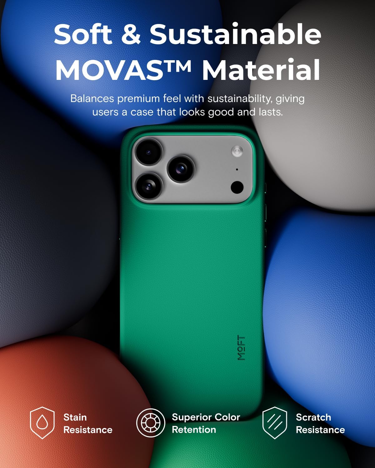 MOFT for iPhone 17 Pro Case- MOVAS Snap Case, MagSafe Compatible, Soft-Touch Vegan Leather, Classic Minimalist Design, Lightweight, Stain-Resistant & Camera Protection, Oz Green - Image 3