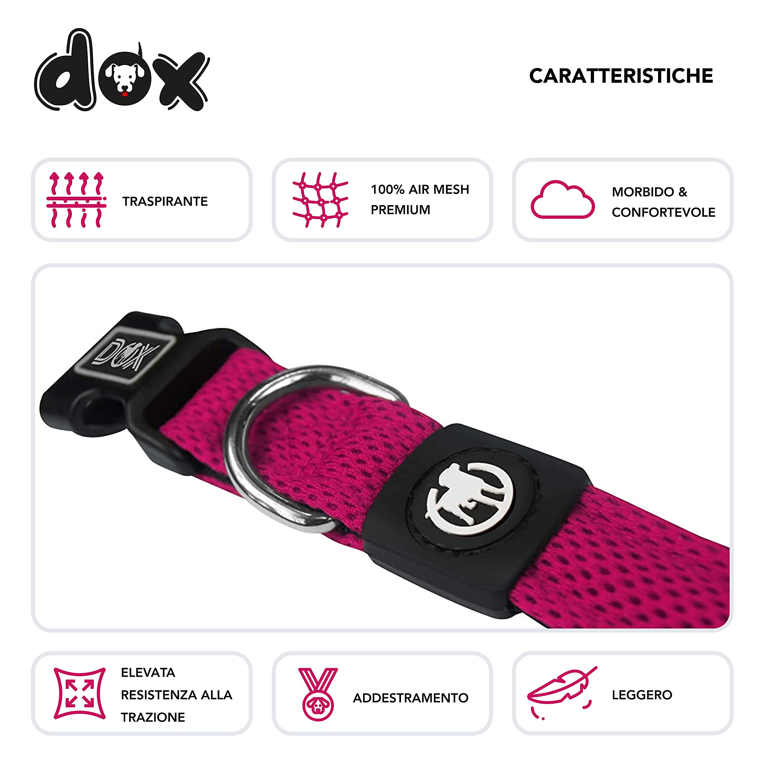 DDOXX Collare Cane Air Mesh, Imbottito, Regolabile | Tanti Colori e Taglie | Per Cani Piccoli Medi e Grandi | Collari per Gatti Cuccioli Taglia Piccola Media Grande | Collarino Gatto | Rosa Pink, M