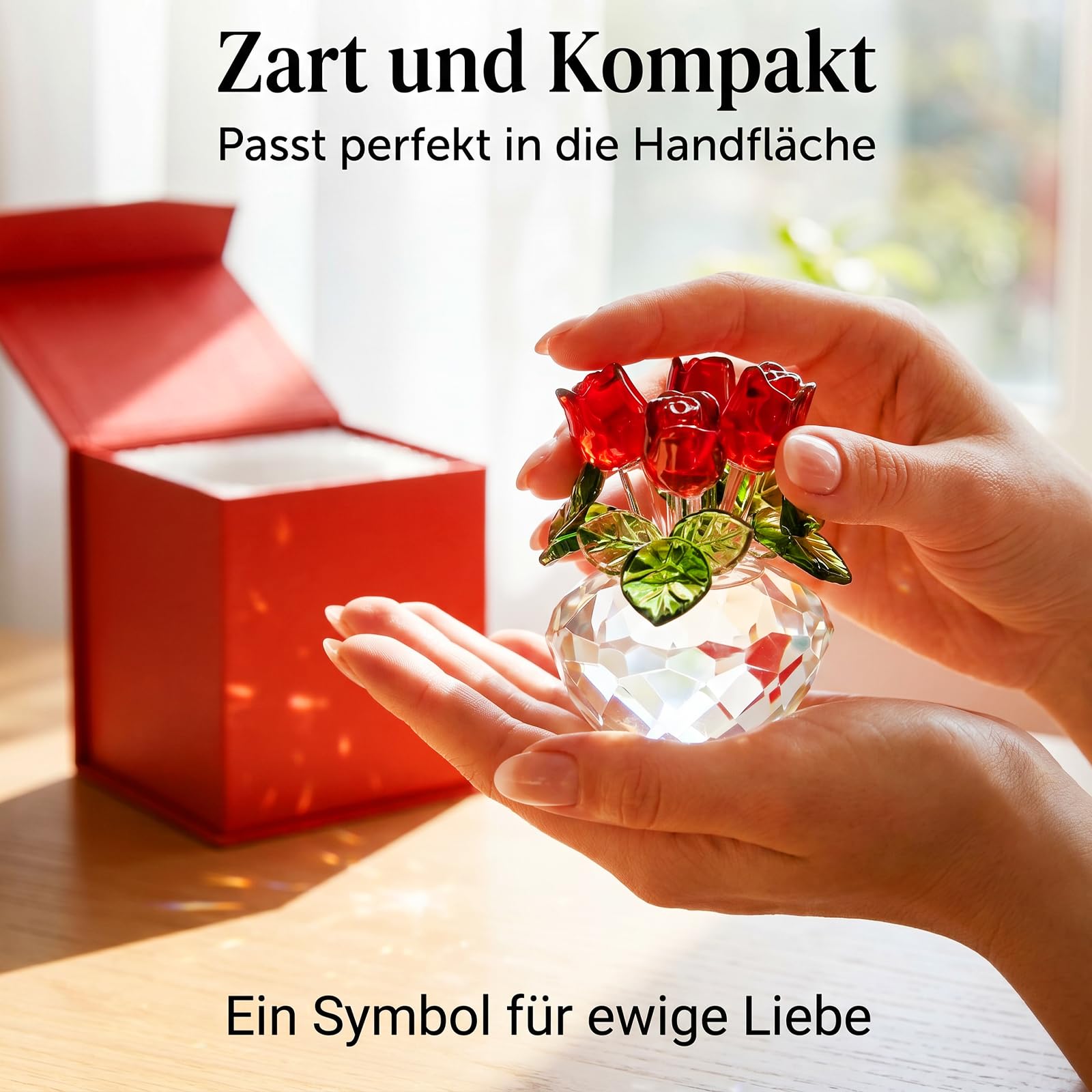 Elegante Rose Kristallrose Figur, Handgefertigte Glasrose Blumenskulptur mit Geschenkbox, Rosen Geschenke für Mama Frauen Valentinstag Hochzeit Home Tischdekoration