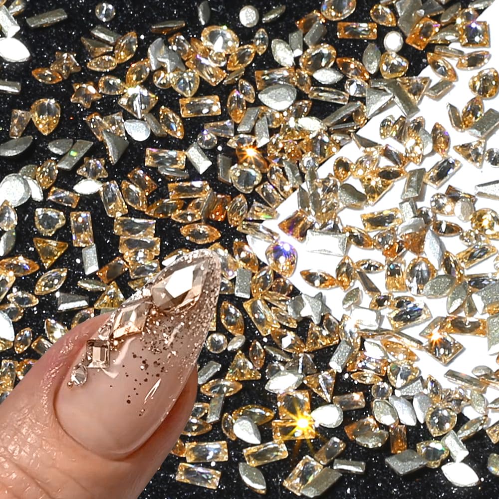 50pcs Shiny Zircon Flatback Rhinestones for Nails 2-4mm Mini Nail Rhinestones for Nail Art Rhinestone Nail Charms Champagne Gold Nail Gems 3D