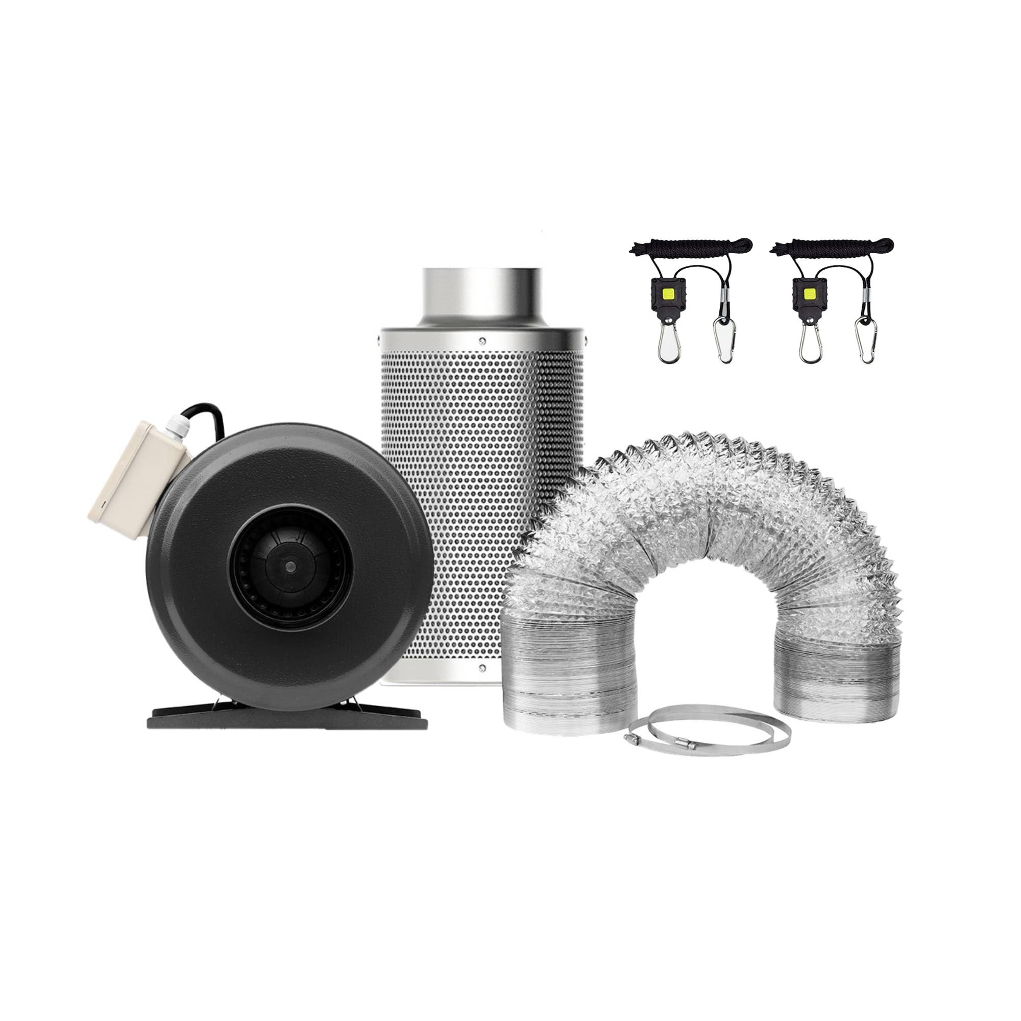 Sunstream 4 Inch 300 CFM Inline Fan 4 Inch Carbon Filter and 25 Feet 7.6M Ducting Combo All-In-One Ventilation Kit for Grow Tent