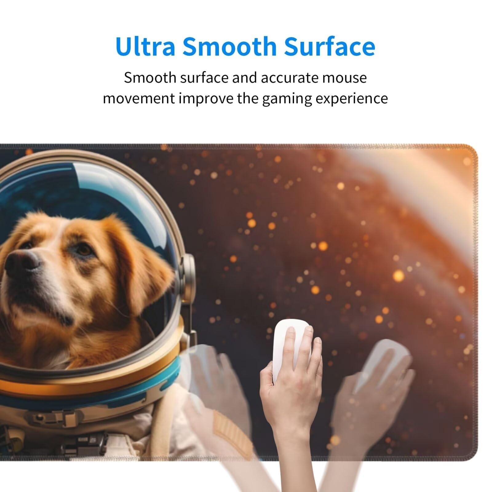 Tappetino Mouse, Tappetino Mouse Gaming Grande XXL 1500x800x3mm Tappetino Scrivania Mouse Pad, Base in Gomma Antiscivolo, Bordi Cuciti,Lavabile, Mousepad per Ufficio e Gaming (Space Dog) R-736