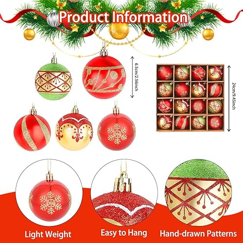 Miniatura 2 de CAVETEE Adornos de Navidad, decoraciones tradicionales colgantes irrompibles brillantes para fiesta de Navidad, adornos para árbol de Navidad, Rojo,