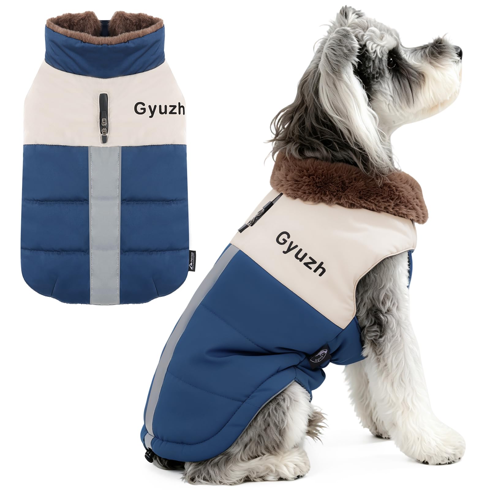 Gyuzh Dog Winter Coat with Side Zipper– Waterproof Warm Jacket with Reflective Strips, Easy On/Off Fleece Lined Snow Coat for Cold Weather