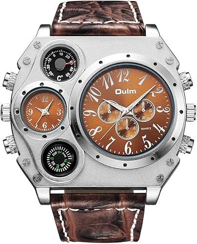 Reloj de pulsera de cuarzo deportivo militar para hombre brújula y termómetro esfera decorativa correa de cuero reloj fresco