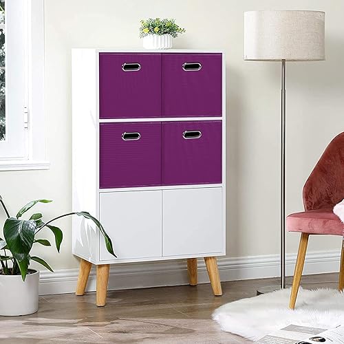 Miniatura 4 de Cubos de almacenamiento plegables negros, caja de almacenamiento de tela, cestas organizadoras con asas dobles para organizador del hogar (morado)