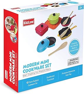 Kidzlane Kids Play Pots and Pans for Toddlers | Durable Mini Cooking Set for Kids Toy, BPA Free, Dishwasher Safe | Kids Pots and Pans Playset | Pretend Play Kitchen Accessories for Kids and Toddlers