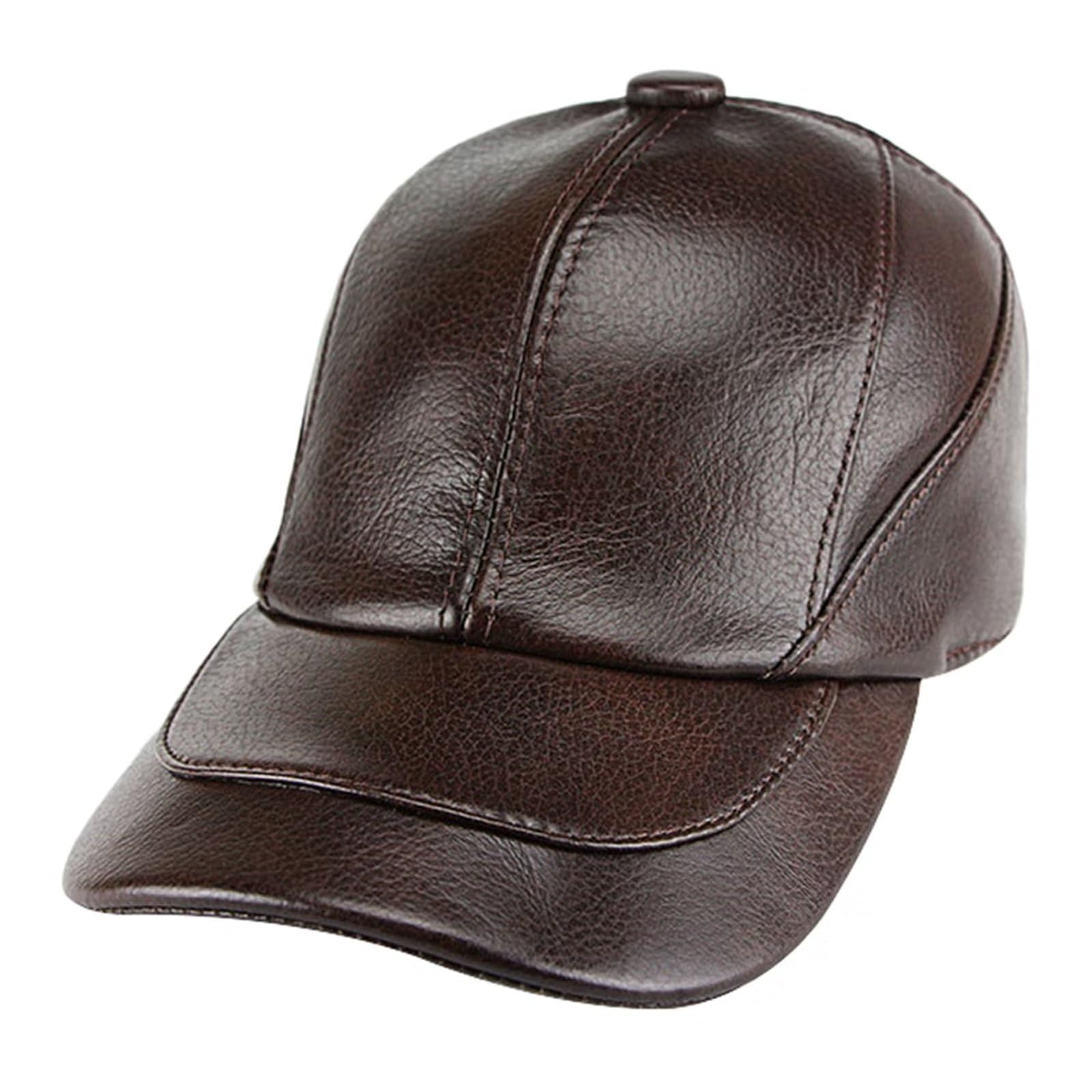 Cappello da Baseball in Pelle da Uomo Autunno Inverno, Impermeabile, Sportivo, con Visiera Regolabile, Cappello da Sole, Cappello da Guida, Marrone-L,Brown-L