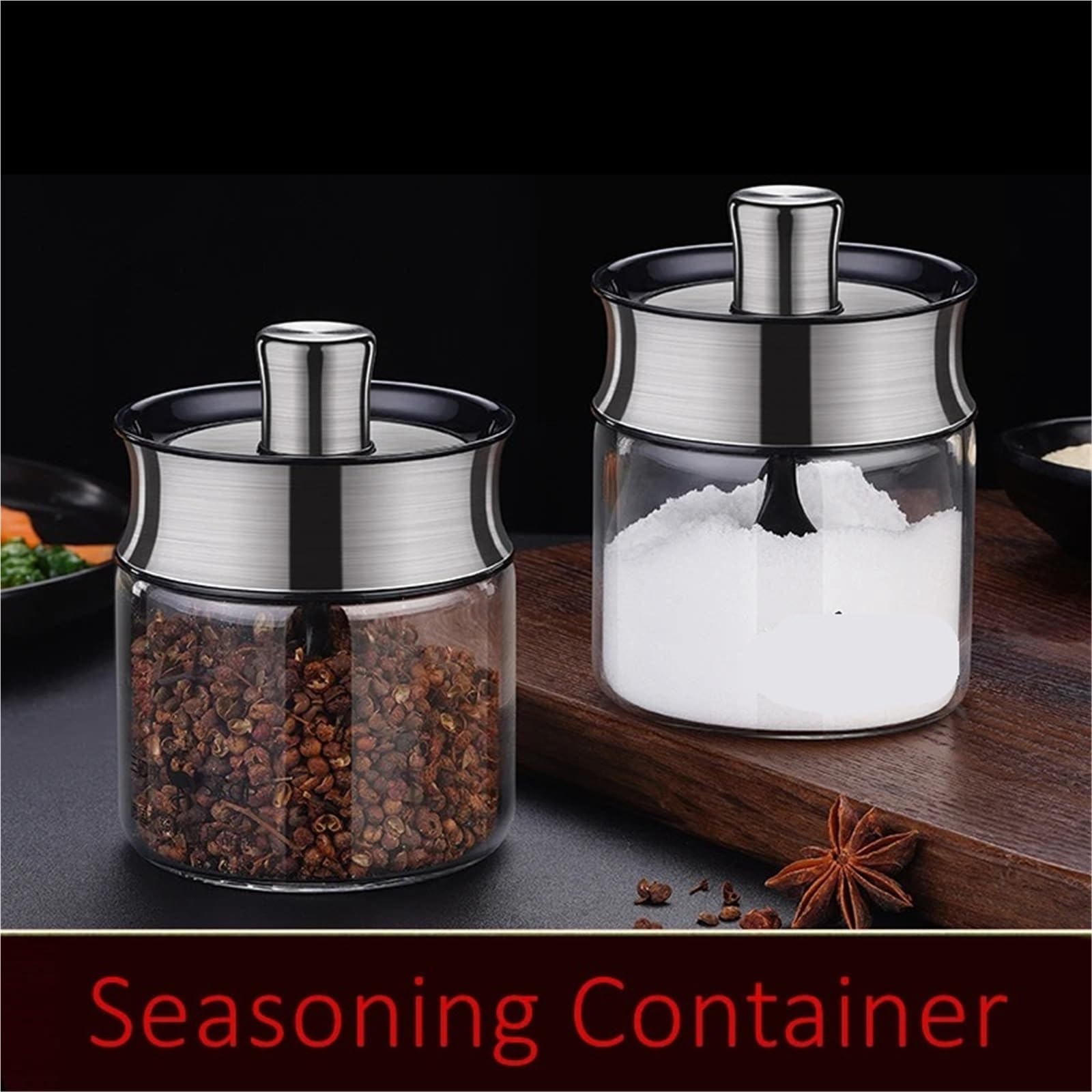 2 pz 304 In Acciaio Inox Borosilicato Ben Sigillato Contenitore di Condimento Zucchero Spezie Sale In Polvere 240 ml Vaso Da Cucina Per Condimento