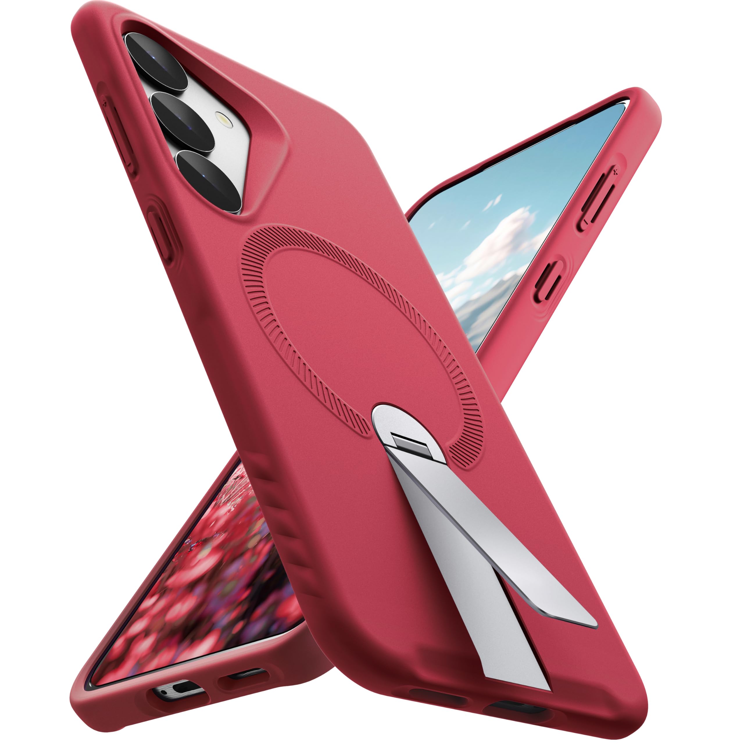 ExoGuard for Samsung Galaxy S25 Case, Adjustable Metal Kickstand, Soft Skin-Friendly Silicone Cover, Anti-Scratch Microfiber Lining - Red