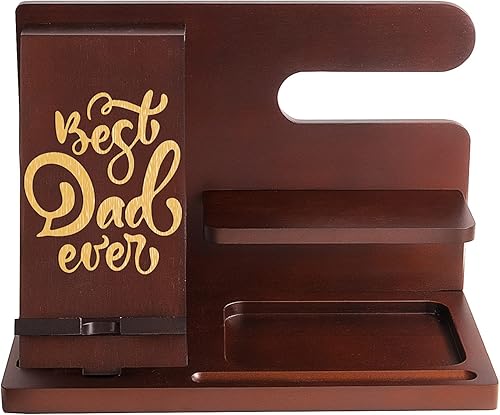 Miniatura 2 de Personalized Wood Phone Docking Station For Dad-Best Dad Ever-Key Holder Wallet Stand Watch Organizer Dad Gifts Birthday Nightstand Fathers Day