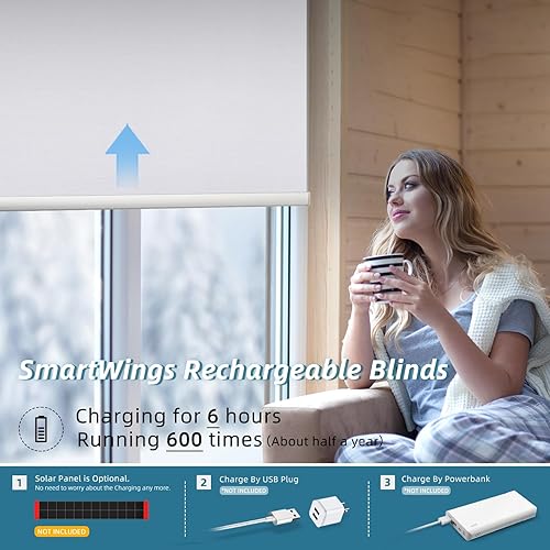 Miniatura 3 de SmartWings Persiana enrollable motorizada funciona con HomeKit, automáticas, 100% opacas, control remoto inalámbrico para casa inteligente, motor