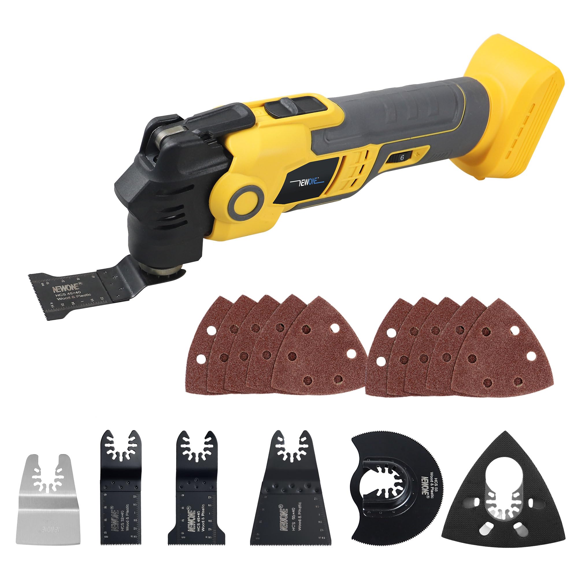 NEWONE Anti-vibration Oscillating Tool Compatible with De-Walt 20V Battery Anti-vibration Oscillating Multi-Tool Kit with 3.6° Oscillation Angle,6