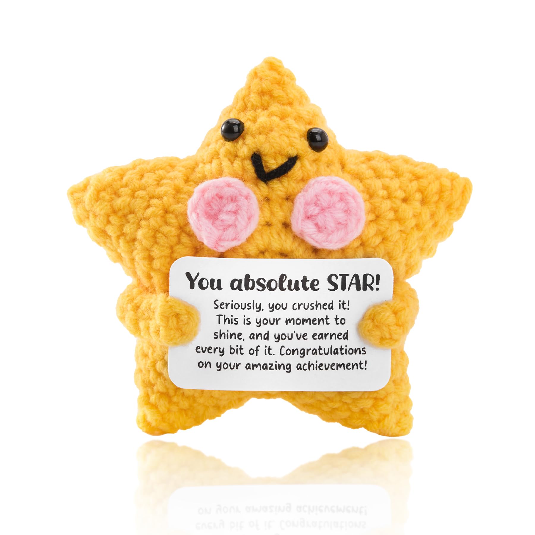 Wasise Congratulations Gift, Plush Crochet Star with Card, Handmade,Yellow