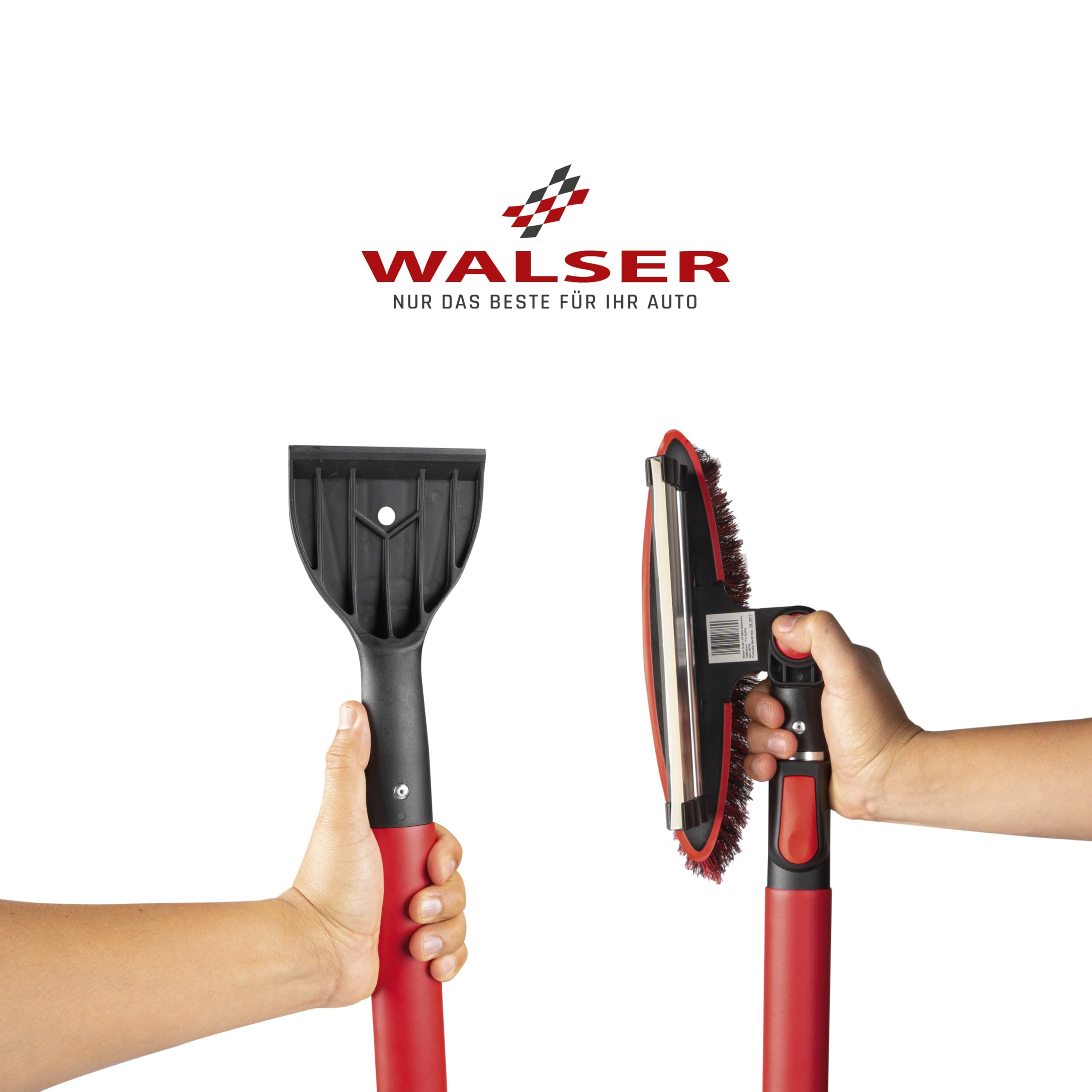 Walser Schneebesen 3in1 mit Eiskratzer teleskopierbar, Eisschaber mit Teleskopstange, Schneefeger ausziehbar 92-132 cm rot/schwarz