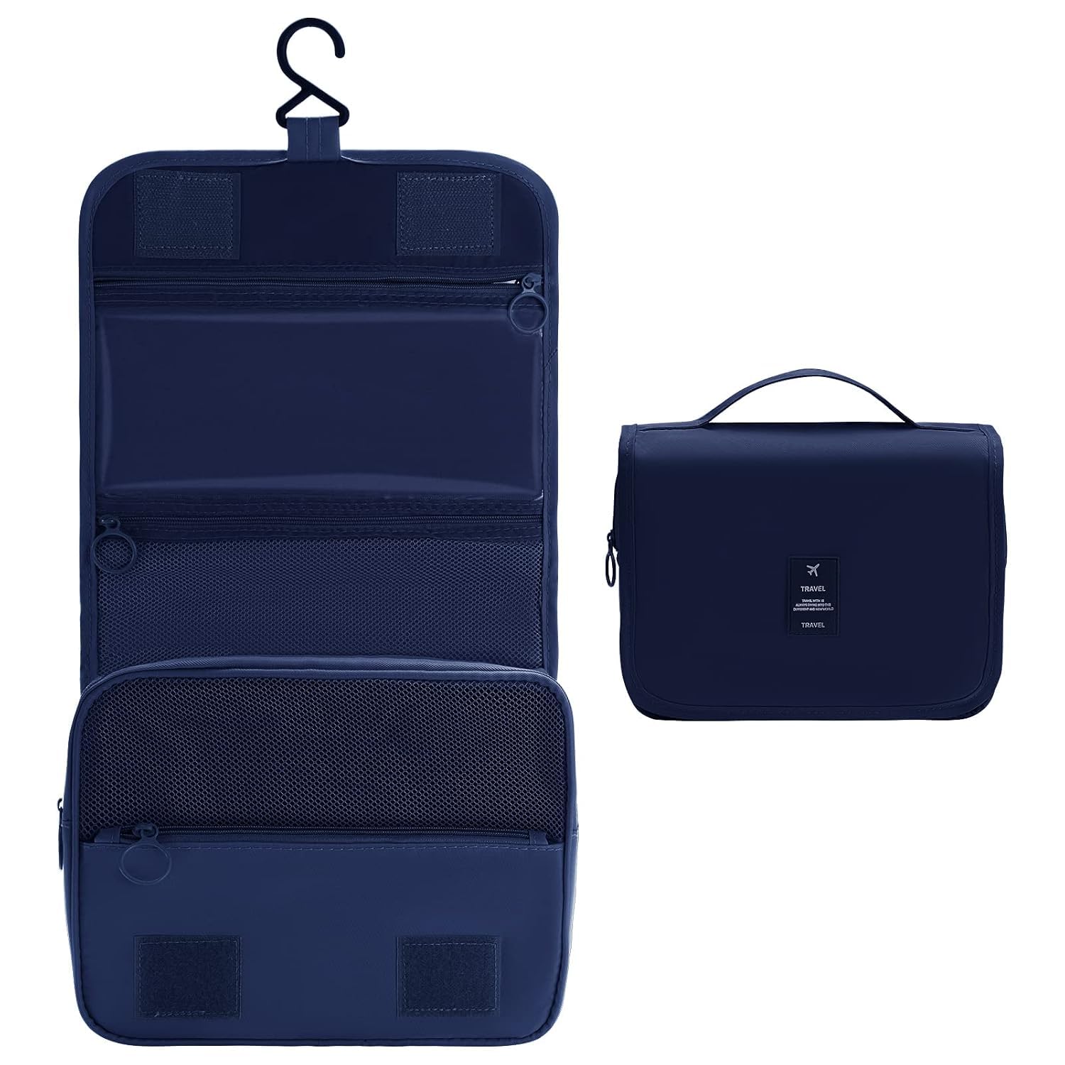 Hanging Travel Toiletry Bag for Women & Men, Waterproof Cosmetic Organizer with Hook, Foldable Makeup Storage Case, Mesh & Transparent Zipper Compartments, Portable Travel Accessories(Blue)-image-10