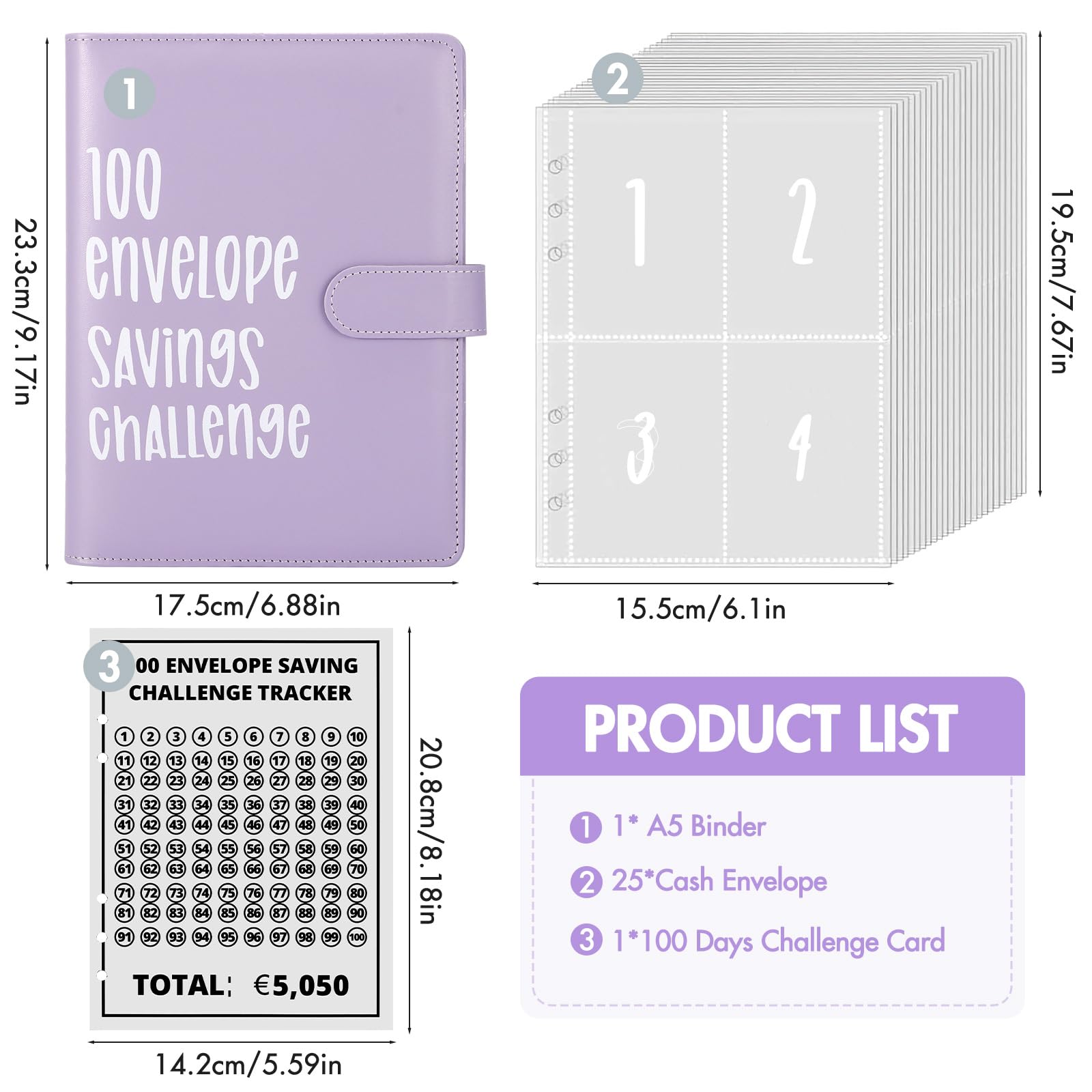 100 Envelope Saving Challenge A5 Binder Busta Budget 5050 Euro Agenda Del Risparmio Viola