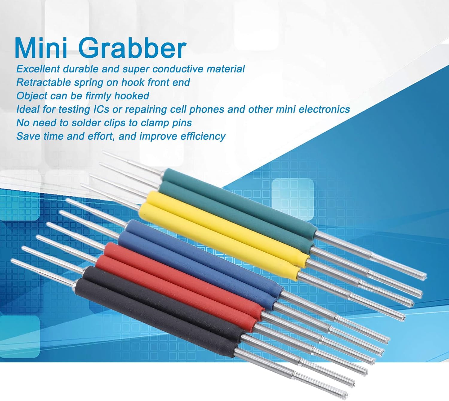 Kadimendium 10Pcs Mini Grabber SMD IC Test Hook Clips Probes Silicone Jumper Wires Leads Kit Micro IC Hook Clip for Logic Analyzer