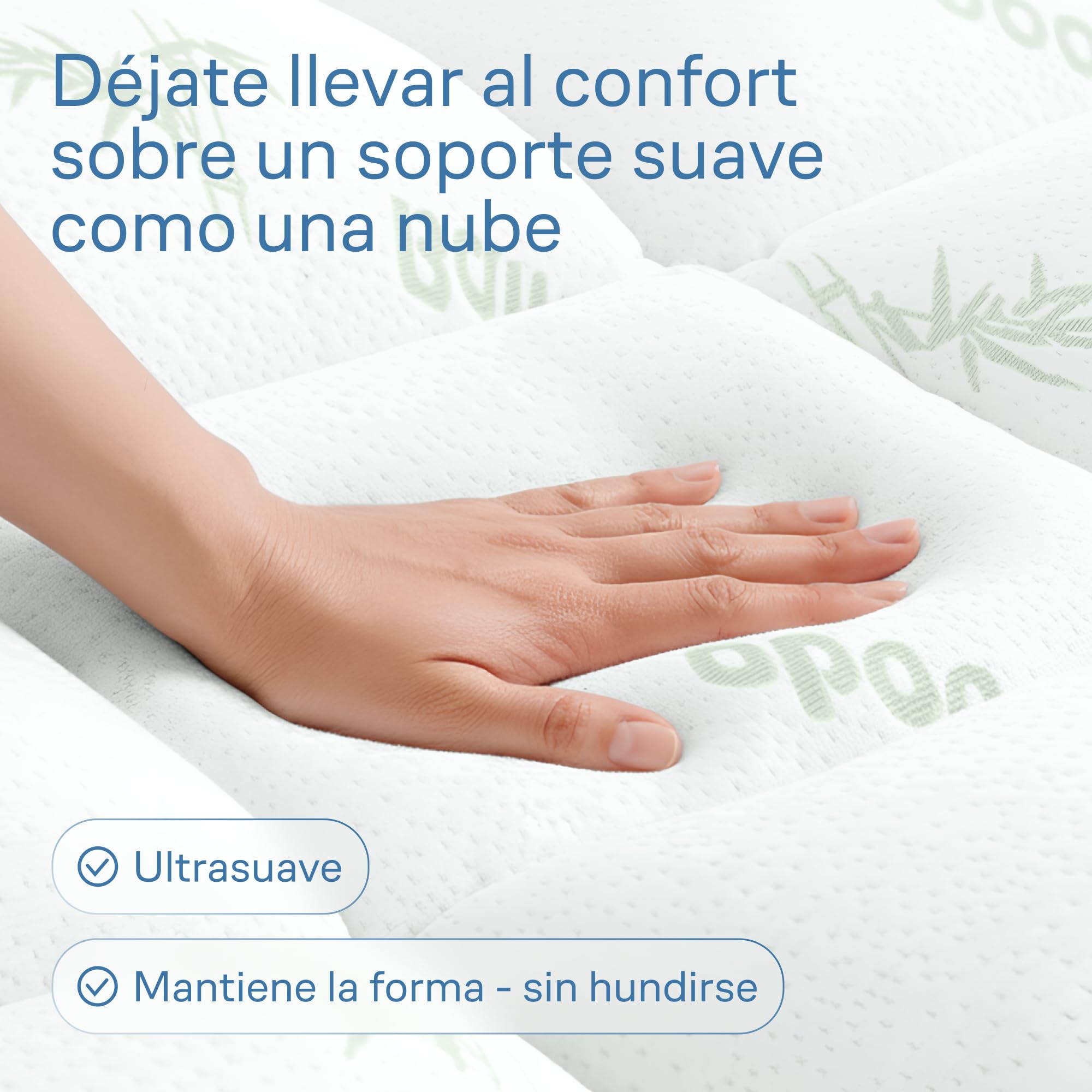 Green Viscose Made from Bamboo Mattress Topper 140x190 cm, 800 gsm with Skirt 7D/3D 70/30