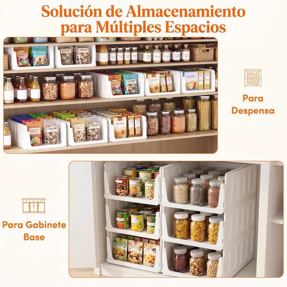 Lifewit Organizador de Armario Ropa, 8 Pack Baldas Apilables Interiores, Cajonera de Almacenaje para Camisetas y Pantalones, Contenedores Extensibles para Baño, Cocina y Camping, 24L, Blanco