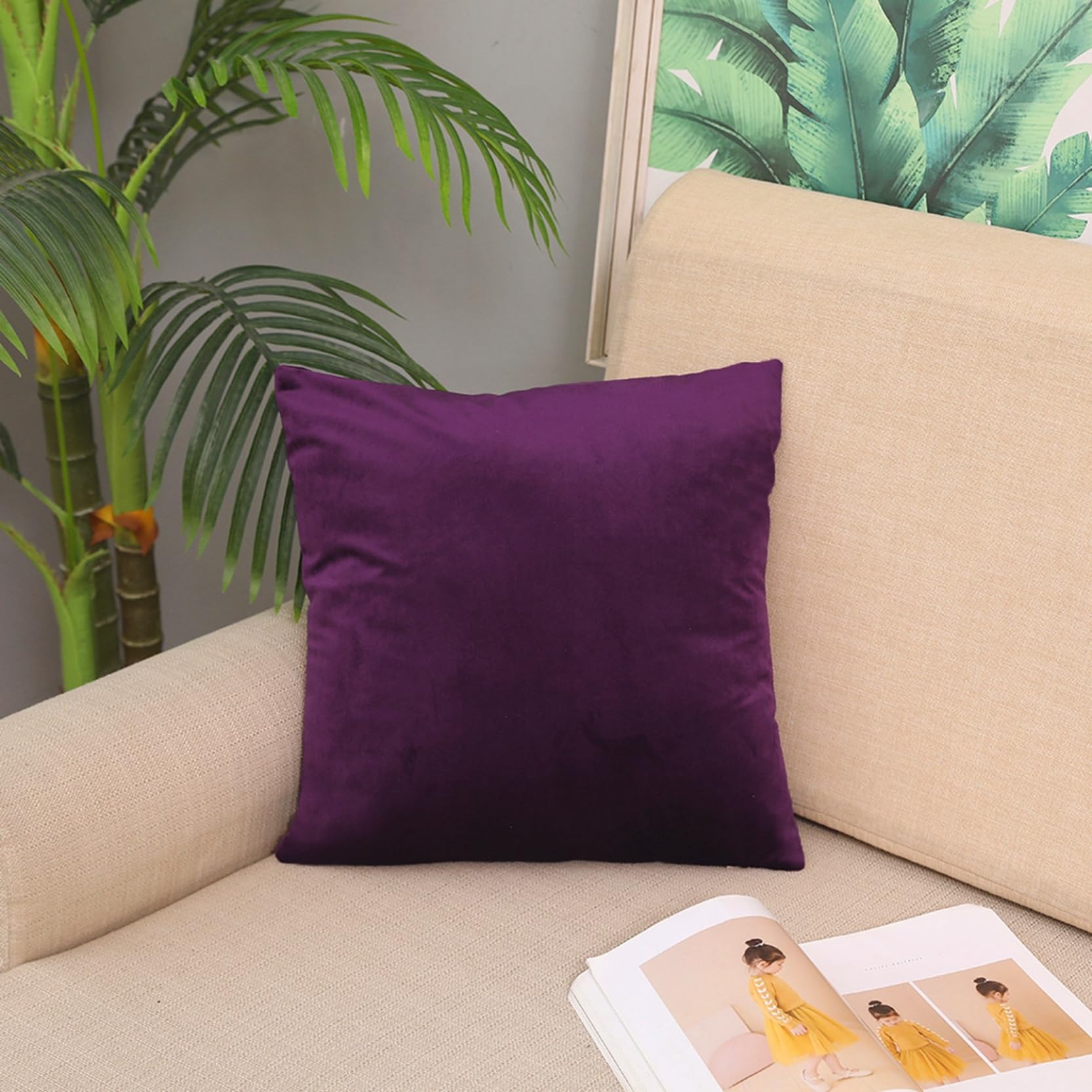 Amazon.co.jp: 無地 パープル クッションカバー ベルベット 45×45cm