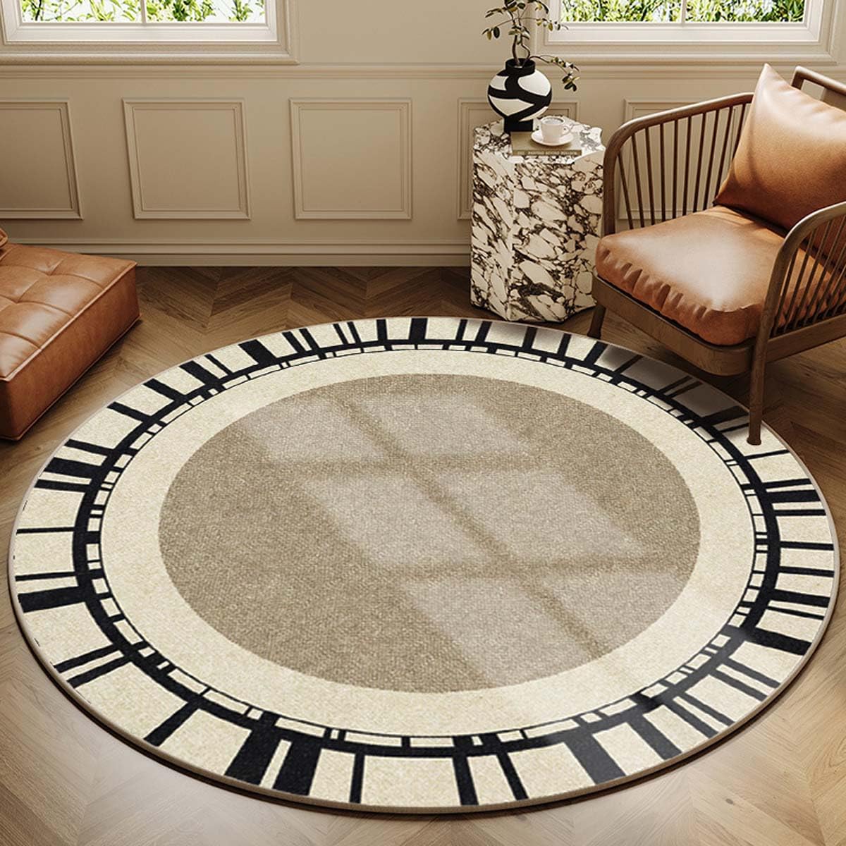 Alfombra redonda de tono cálido, moderna, antideslizante, lavable a máquina, suave, de pelo corto, color beige, para decoración de dormitorio y habitación de niños (diámetro 100 cm, A)