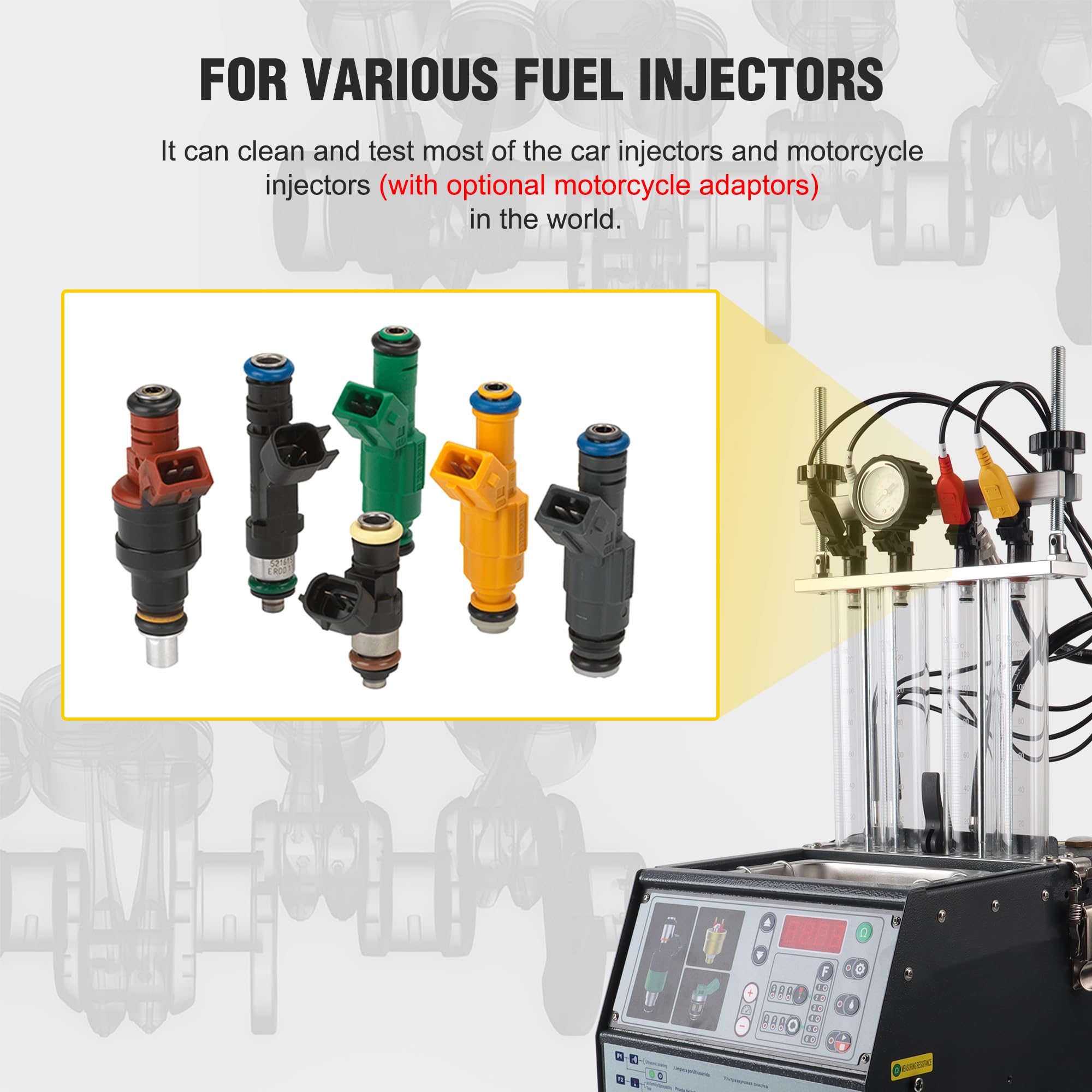 Máquina de limpieza de inyectores de combustible, limpiador ultrasónico de inyector, 4 cilindros, tubo de vidrio de 120 ml