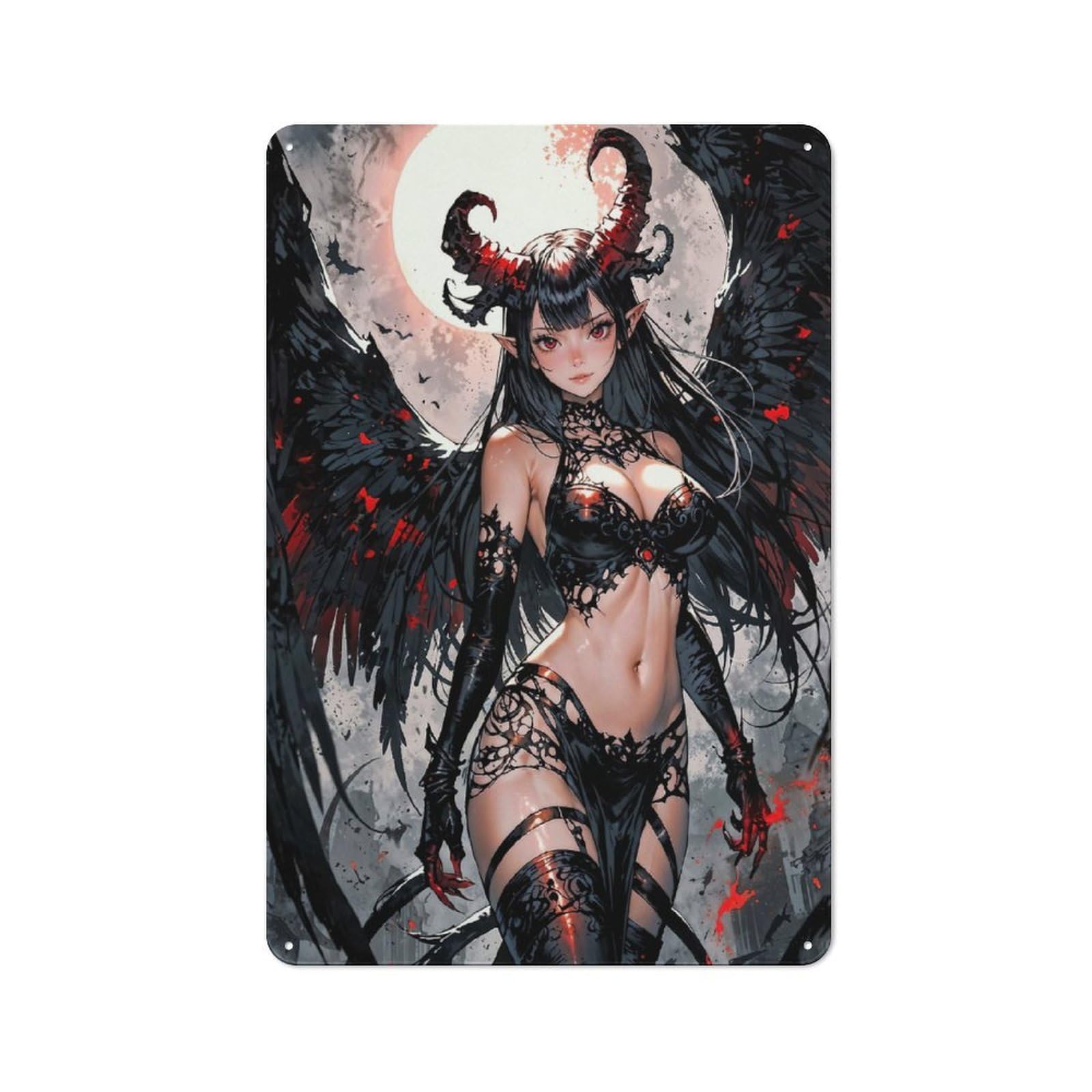 For Café Or Restaurant, Beautiful Anime Demon Girl Rustic Metal Plaque 30x20cm, for Hospitality Interior Collectors Refreshing A Room in Autumn