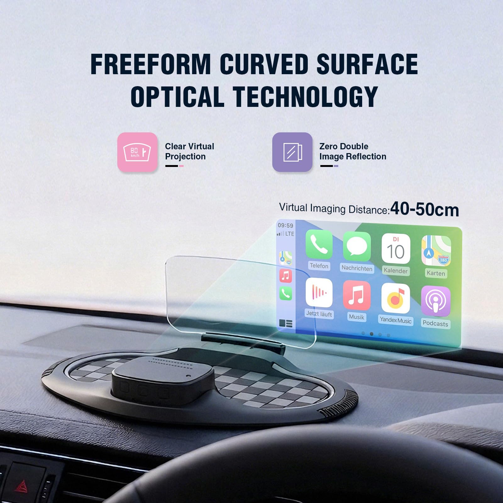 VIVIHUD HUD Wyświetlacz samochodowy GPS V5 Ultra Head Up Display, projektor na szybie, prędkościomierz z bezprzewodowym CarPlay, Android Auto, diagnostyka, prędkościomierz z ostrzeżeniem, wtyczka Plug