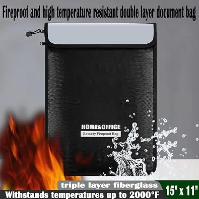 Fireproof & Waterproof Document Bag, 15x11, Silicone-Coated Fiberglass, Black