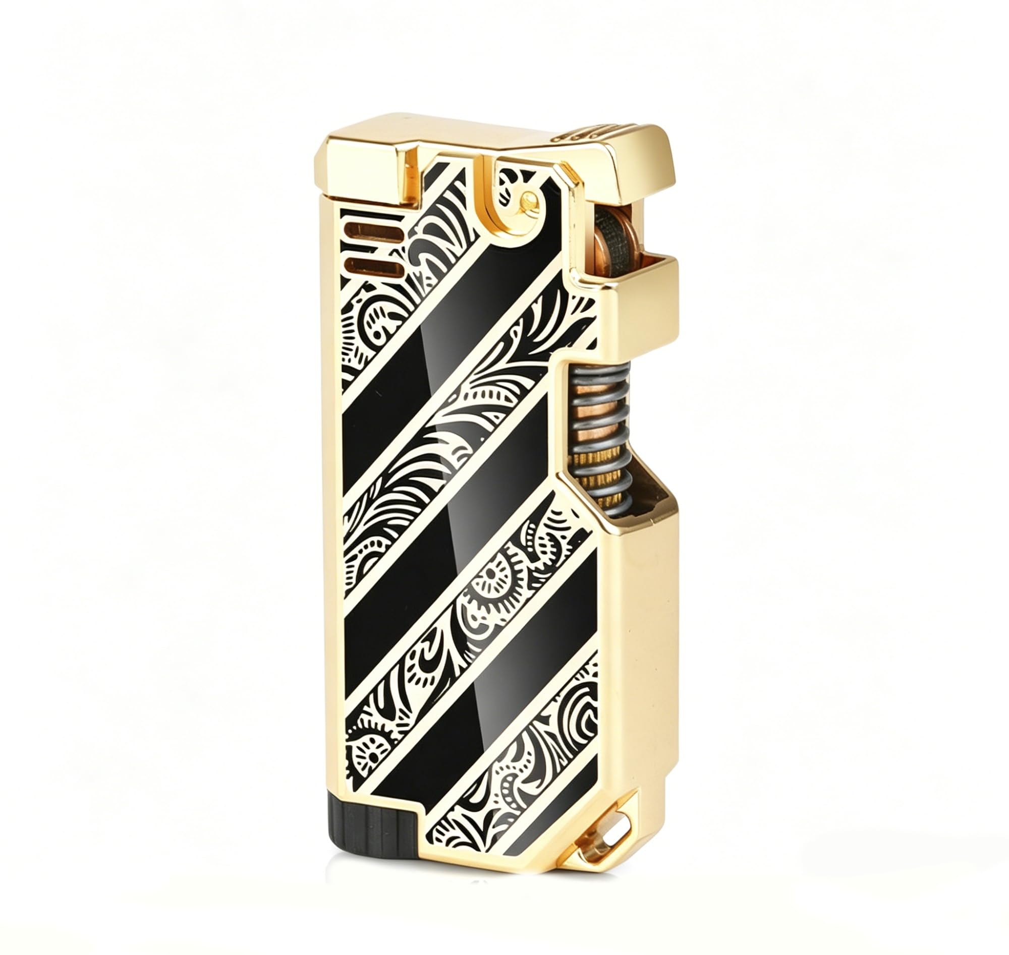Retro Metal Lighter, Refillable Butane Lighters with Antique Crank Wheel(Gold1)