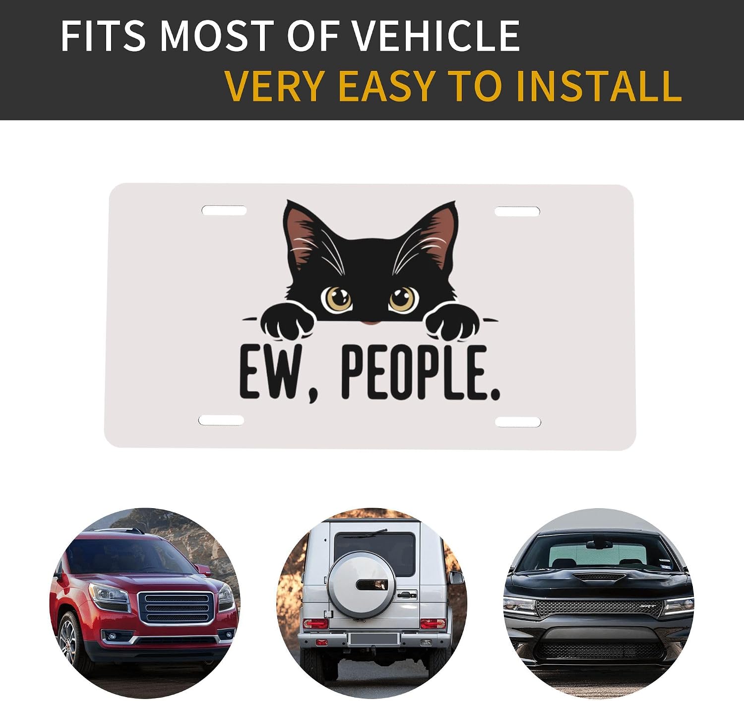 Alphabet cat Animal Front License Plate Funny Plate Cover Rust-Free Fade Resistant Aluminum Decorative Car License Plate for Women Men 6 X 12 Inch USA Made