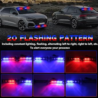 Red & Blue Windshield Strobe Lights for Trucks, 2 in 1 Car Windshield Dash Strobe Warning Lights, 48-LED Emergency Strobe Light Flashing Beacon Light 20 Modes for Cars Van Vehicles [Energy Class A++]