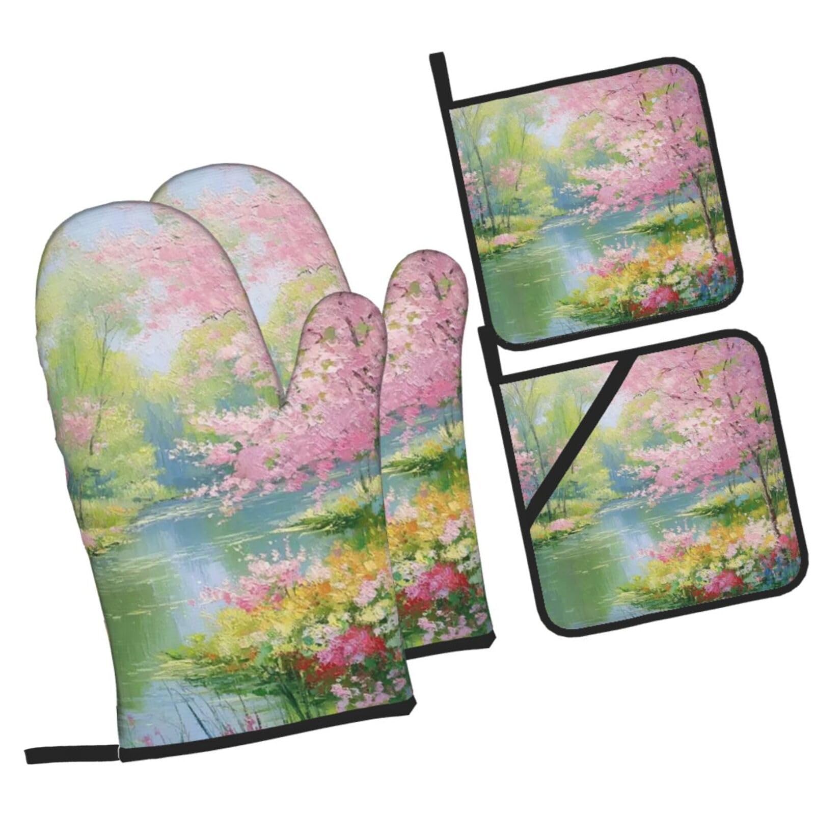 guanti barbecue Piante Rosa guanti forno,resistenti al calore, antiscivolo, spessa e sicura Cucina al barbecue