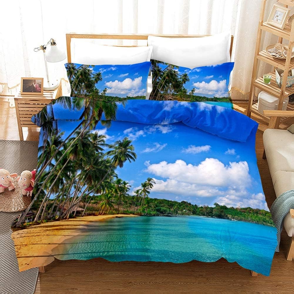 Funda Nordica Cama 135 Playa Infantil Juvenil Funda Edredón Cama 135 para Niñas Niños con Cremallera Suave Fundas Nordicas 200x220 cm + 2 Fundas de Almohada 50x75 cm