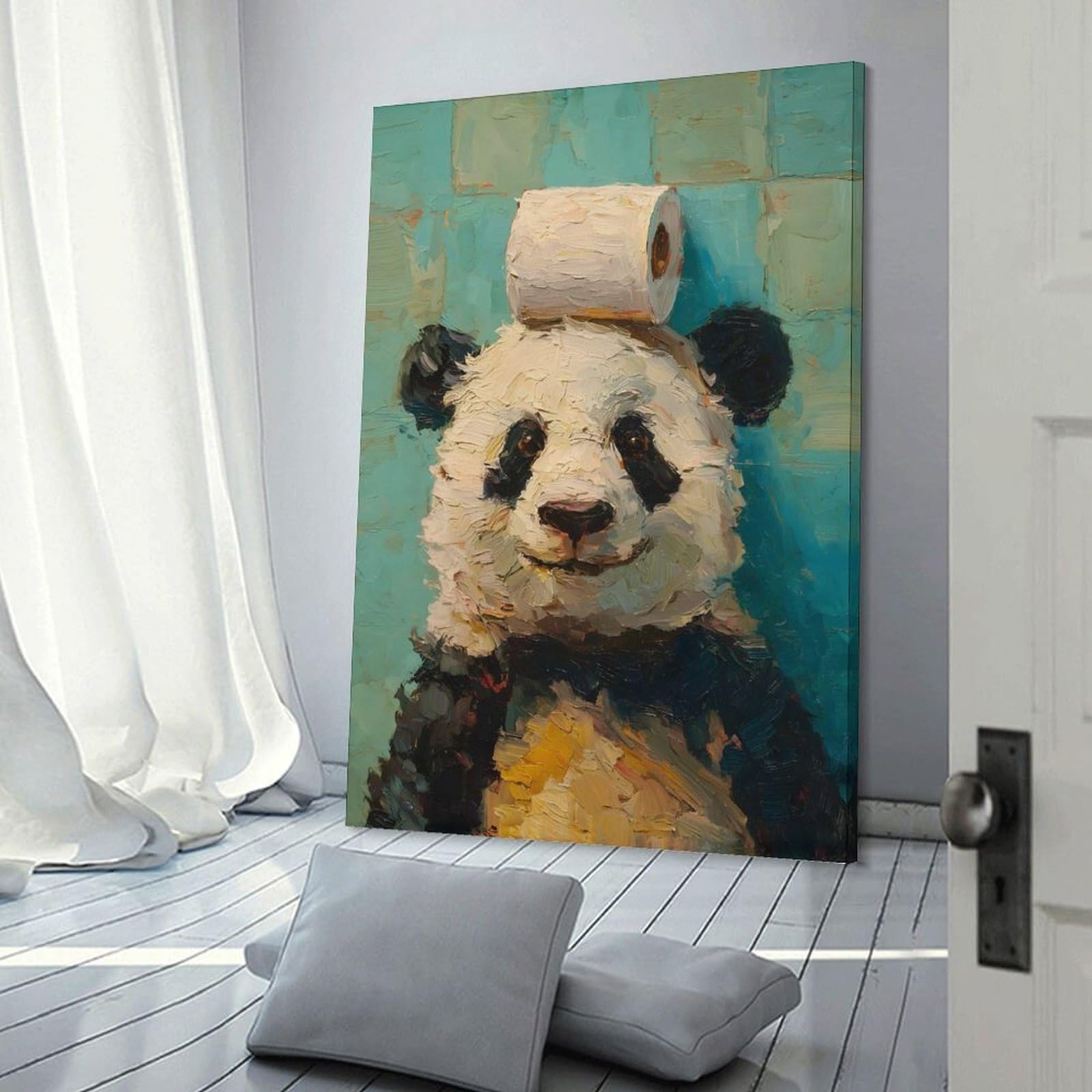 Junmoney Wall Art Print Panda with Toilet Paper Painting, 08x12inch(20x30cm), for Home Lounge, Bedroom Or Reading Nook, Modern Wall Decor for Cosy Interiors