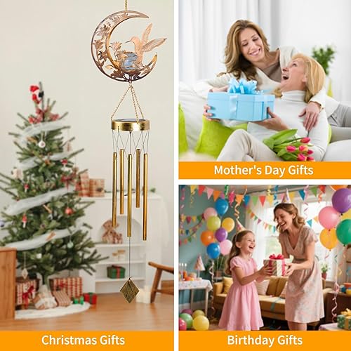 Vista 27 de Campanillas de viento de mariposa de latón, campanillas de viento de condolencias para exteriores, regalos para mamá, decoración de campanillas