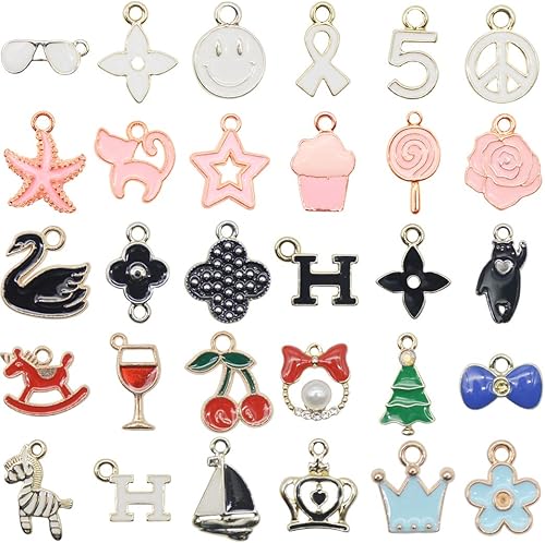 YYaaloa Dije chapado en oro surtido de hojas, flores, luna, estrella, corazón, fruta, bricolaje, para collares, pulseras, fabricación de joyas y