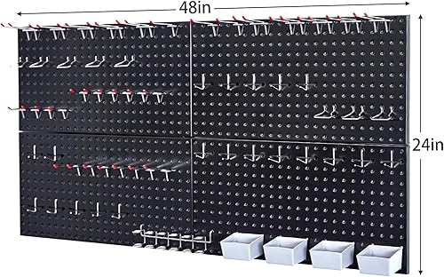 Miniatura 2 de Pegboard Smith Kit de tablero de clavijas de metal negro de 48 x 24 pulgadas para organización de pared con ganchos, contenedores de almacenamiento