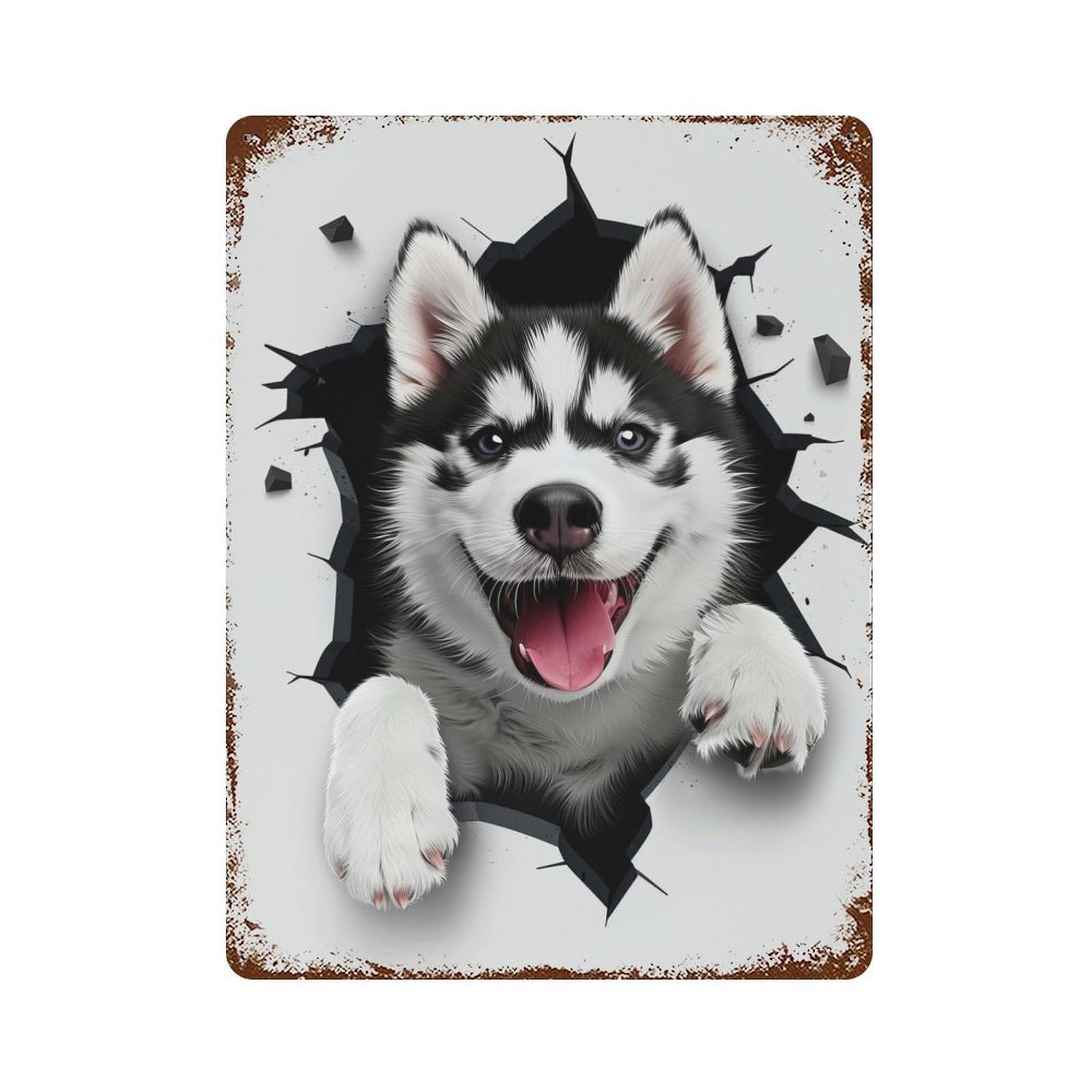 Distressed Metal Wall Sign Siberian Husky Dog 15.7"x11.8", Vintage Wall Decor for Garage, Bar And Workshop Decor