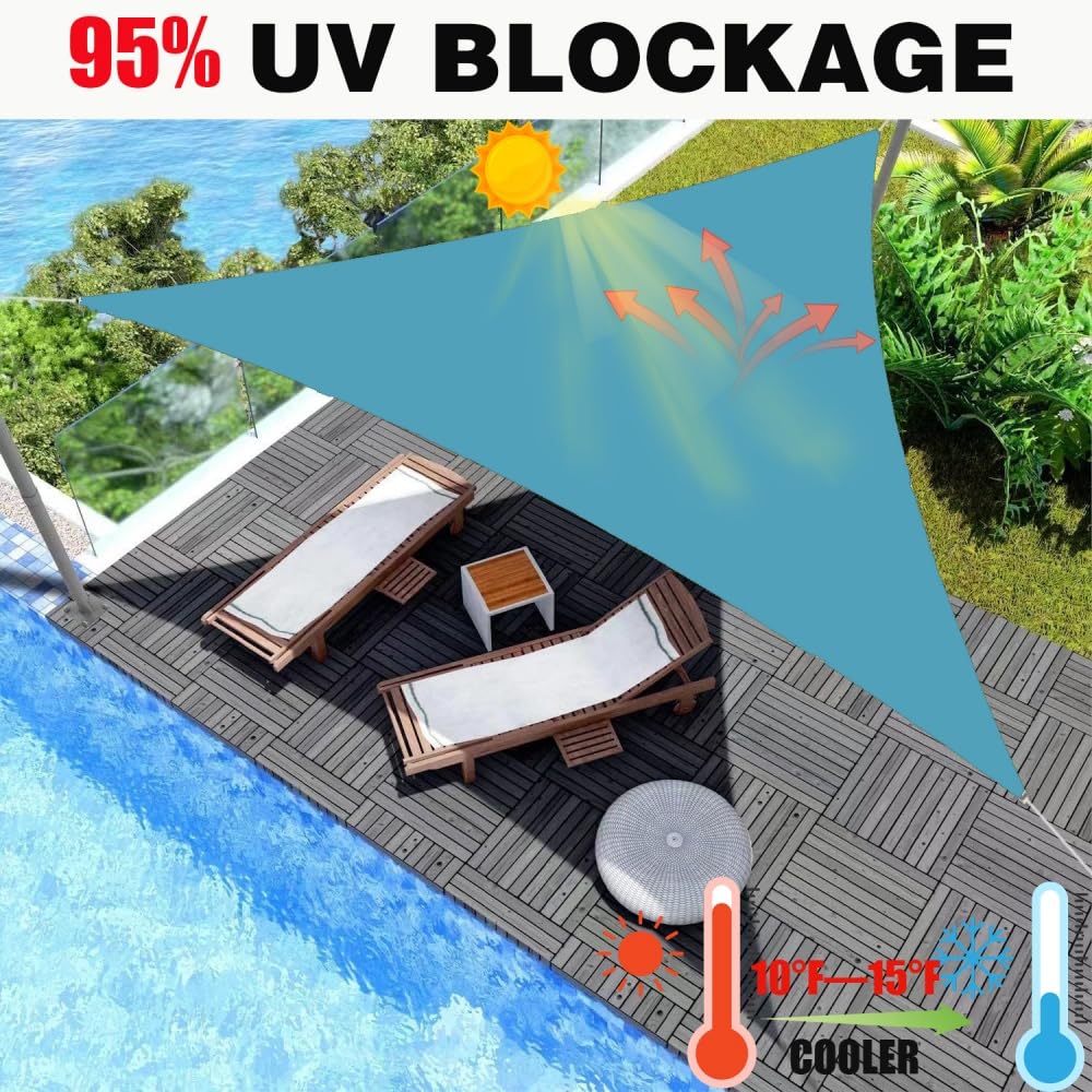 Voile D'ombrage Triangulaire 3x4x5m Toile d'ombrage Protection Solaire Protection UV 95% Résistant À l'eau pour Jardin terrasse Piscine(Bleu lac)