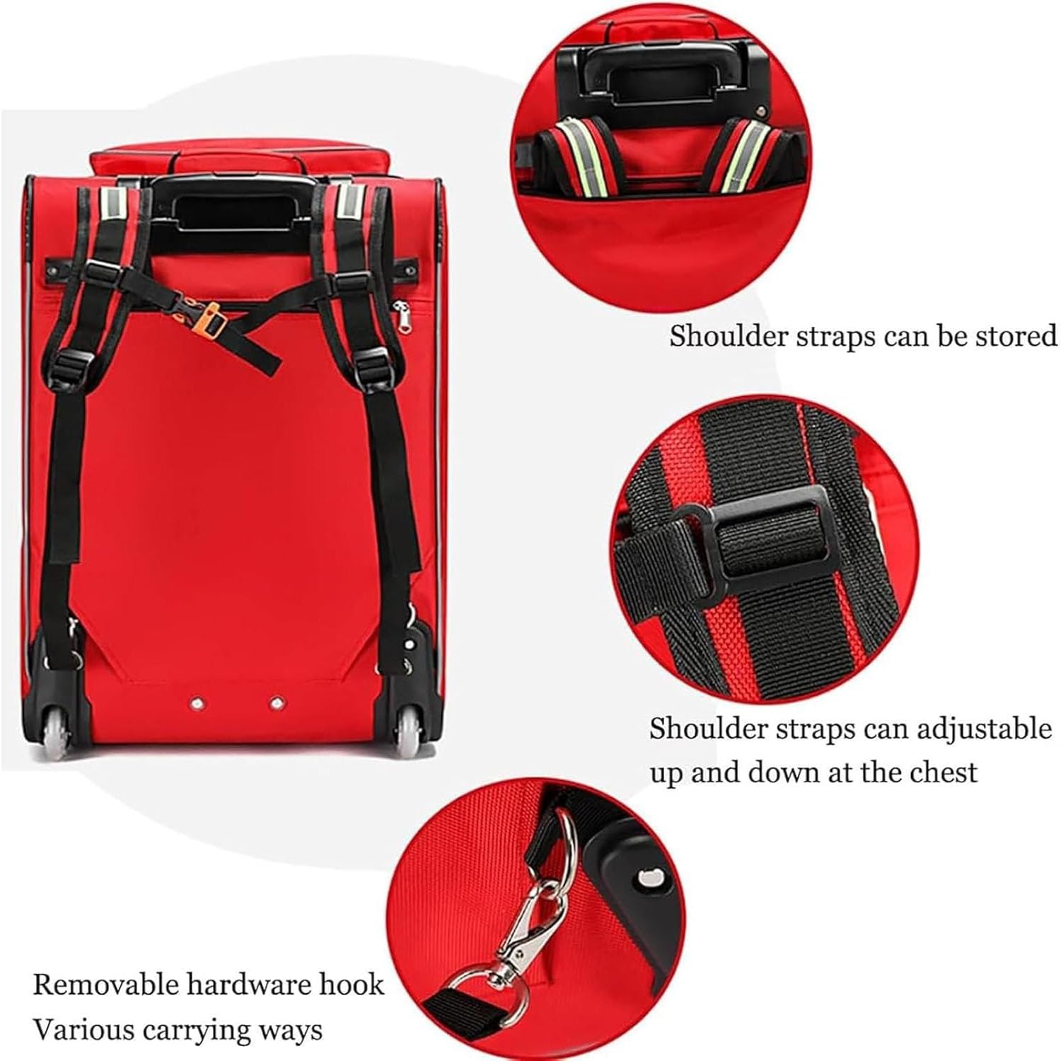 Bolsa médica con ruedas, bolsa de emergencia de primeros auxilios con tiras reflectantes, ruedas, barra telescópica y correa para el hombro para organizar equipo de rescate y senderismo, Orange, L